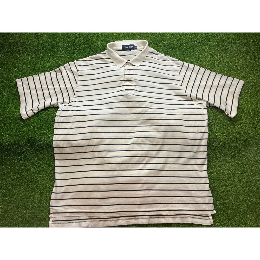 Polo Golf Navy Striped Cream Ralph Lauren XXL Short Sleeve Cotton, Authentic